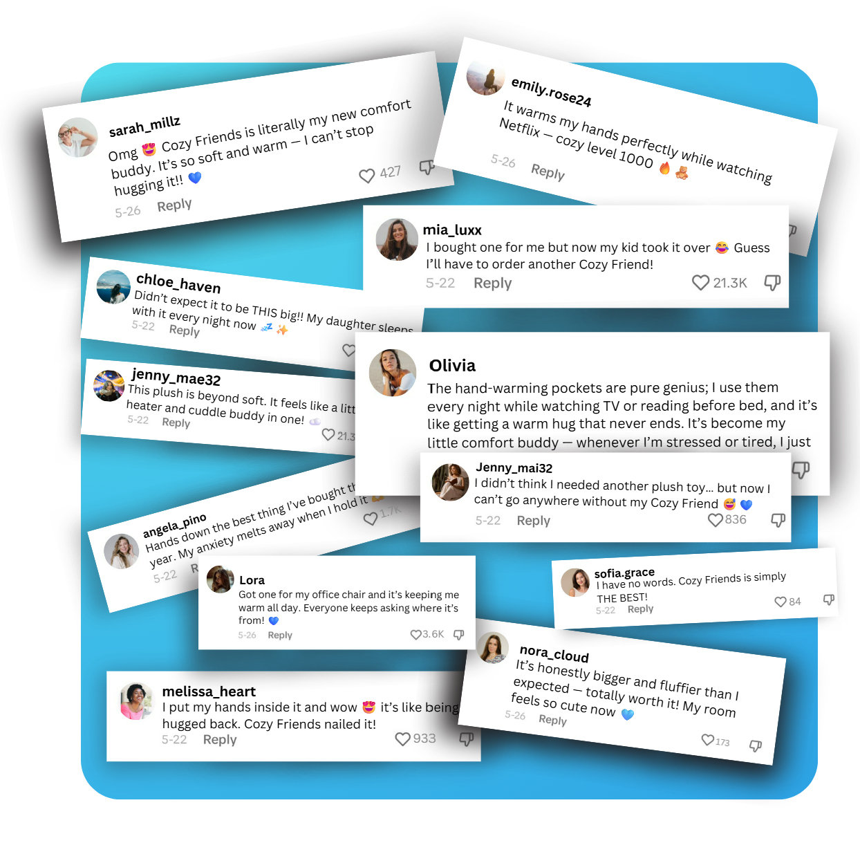 Cozy Friends customer reviews collage